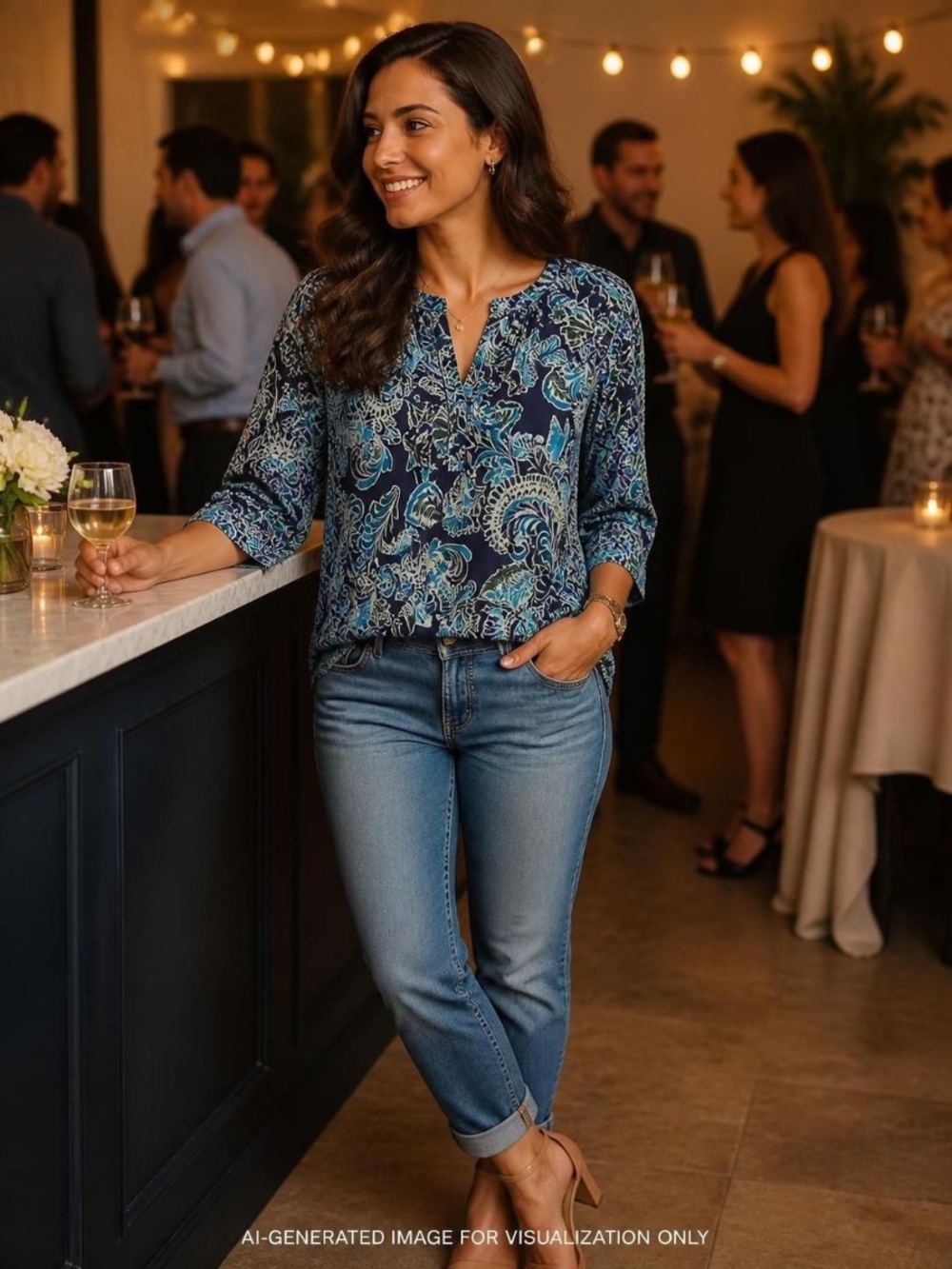 Croft & Barrow Paisley Floral 3/4 Sleeve Top